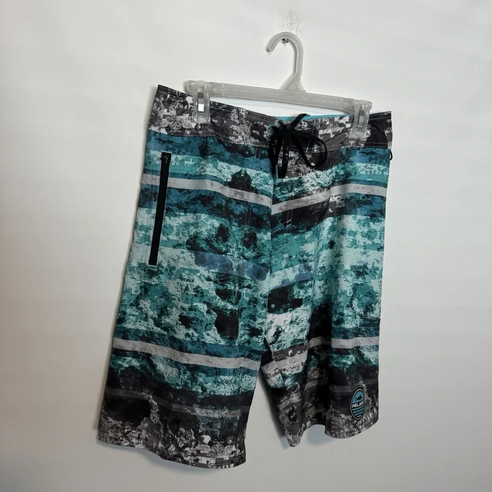 Pelagic Argonaut Board Shorts Mens 30 Teal Black Swim Fishing Surfing Unlined